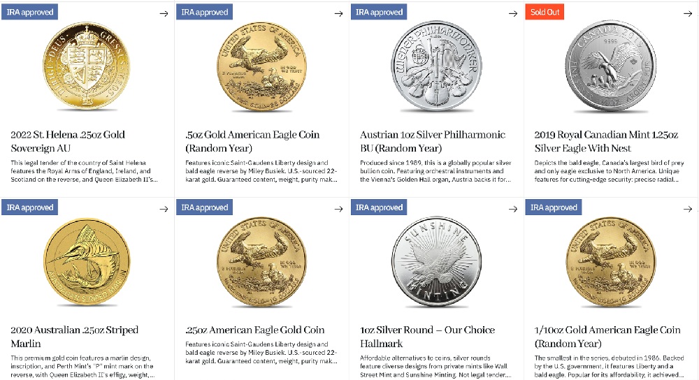 gold and silver coins offered by Augusta Precious Metals