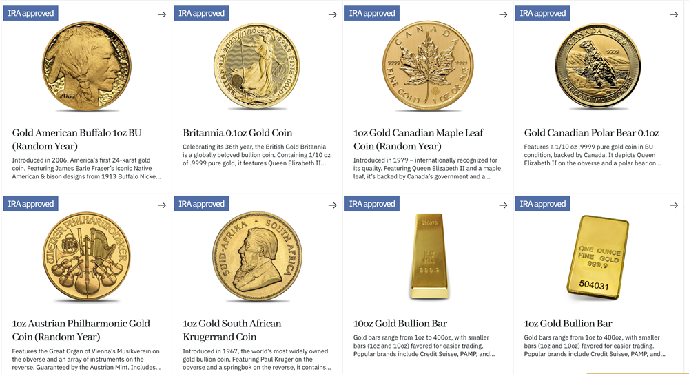 gold coins and bars offered by Augusta Precious Metals